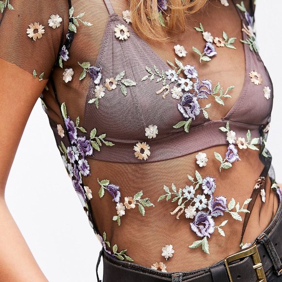 5 for $45 Kimchi Blue Embroidered Sheer Tee - Picture 3 of 8